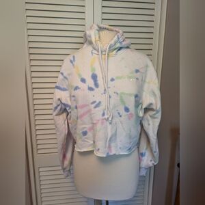 Hollister Y2K cropped Hoodie Medium Baby Doll White Tie Dye Pastels Pink Purple